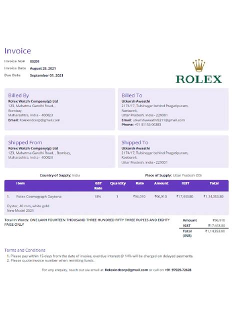 rolex watch bill pdf|More.